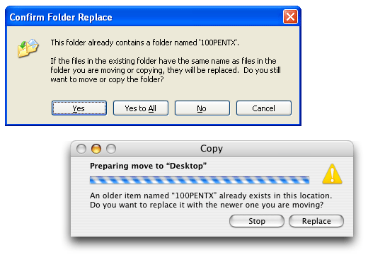Windows and Mac “replace” dialogs, such as they are